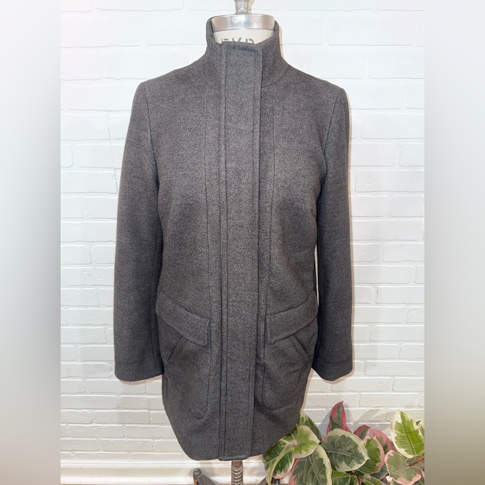 J. Jill PURE JILL Viscose Blend Charcoal Gray Snap Mandarin Collar Coat